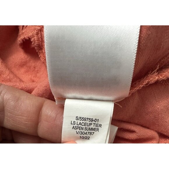 Old Navy Coral Eyelet Lace-Up Tiered Swing Dress L Boho Cottagecore Chic Whimsy - Picture 7 of 10